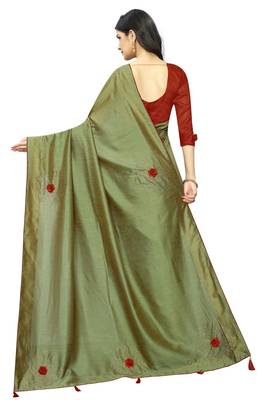 Green Embroidered Art Silk Saree With Blouse 3