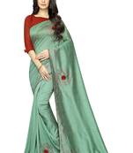 Turquoise embroidered art silk saree with blouse