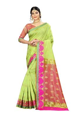 Women   s lemon Pure Banarasi silk Designer Saree with Wovan Design 1