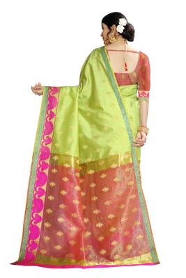 Women   s lemon Pure Banarasi silk Designer Saree with Wovan Design 3