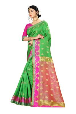 Women   s green Pure Banarasi silk Designer Saree with Wovan Design 2