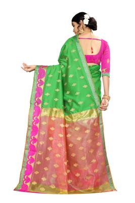Women   s green Pure Banarasi silk Designer Saree with Wovan Design 3