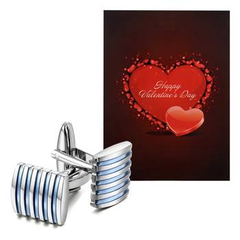 Valentine'S Special V'Day Greeting Card With Blue Silver Unique Shirt Cufflinks Gift For Men 1