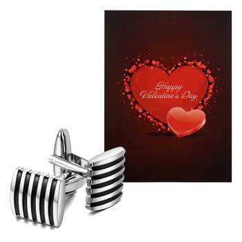 Valentine'S Special V'Day Greeting Card With Black Silver Unique Shirt Cufflinks Gift For Men 1