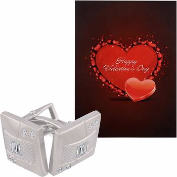 Valentine'S Special V'Day Greeting Card With Blue Silver Unique Shirt Cufflinks Gift For Men 1