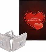 Valentine'S Special V'Day Greeting Card With Blue Silver Unique Shirt Cufflinks Gift For Men