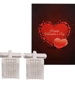 Valentine'S Special V'Day Greeting Card With Blue Silver Unique Shirt Cufflinks Gift For Men