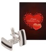Valentine'S Special V'Day Greeting Card With Blue Silver Unique Shirt Cufflinks Gift For Men