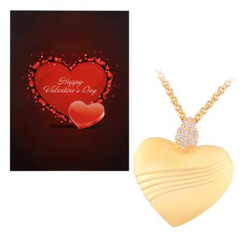 Valentine'S Special V'Day Greeting Card With Gold Plated Cz Heart Pendant With Chain For Women 1