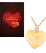 Valentine'S Special V'Day Greeting Card With Gold Plated Cz Heart Pendant With Chain For Women