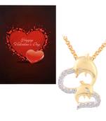 Valentine'S Special V'Day Greeting Card With Gold Plated Cz Dolphin Pendant With Chain For Women