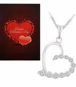 Valentine'S Special V'Day Greeting Card With Gold Plated Cz Heart Pendant With Chain For Women