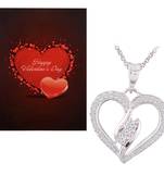 Valentine'S Special V'Day Greeting Card With Silver Plated Cz Heart Pendant With Chain For Women