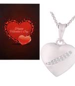 Valentine'S Special V'Day Greeting Card With Silver Plated Cz Heart Pendant With Chain For Women