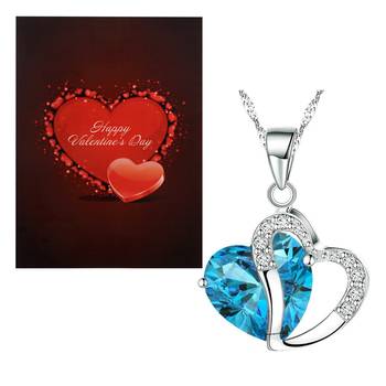 Valentine'S Special V'Day Greeting Card With Gold Plated Cz Heart Pendant With Chain For Women 1