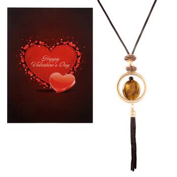 Valentine'S Special V'Day Greeting Card With Gold Plated Designer Fancy Stylish Necklace For Women 1