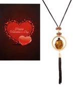Valentine'S Special V'Day Greeting Card With Gold Plated Designer Fancy Stylish Necklace For Women