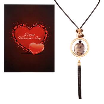 Valentine'S Special V'Day Greeting Card With Gold Plated Designer Fancy Stylish Necklace For Women 1
