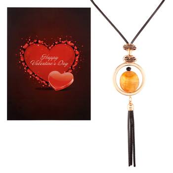 Valentine'S Special V'Day Greeting Card With Gold Plated Designer Fancy Stylish Necklace For Women 1