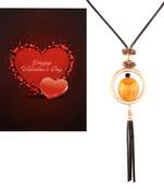 Valentine'S Special V'Day Greeting Card With Gold Plated Designer Fancy Stylish Necklace For Women