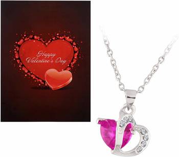 Valentine'S Special V'Day Greeting Card With Gold Plated Designer Fancy Stylish Necklace For Women 1