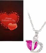 Valentine'S Special V'Day Greeting Card With Gold Plated Designer Fancy Stylish Necklace For Women