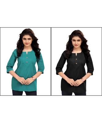 Multicolor Plain Cambric Stone Work Cotton 2 Tops Combo 1