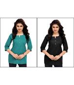Multicolor Plain Cambric Stone Work Cotton 2 Tops Combo