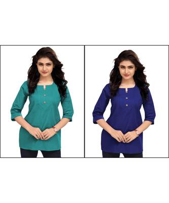 Multicolor Plain Cambric Stone Work Cotton 2 Tops Combo 1