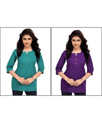 Multicolor Plain Cambric Stone Work Cotton 2 Tops Combo 1