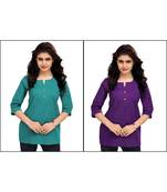 Multicolor Plain Cambric Stone Work Cotton 2 Tops Combo