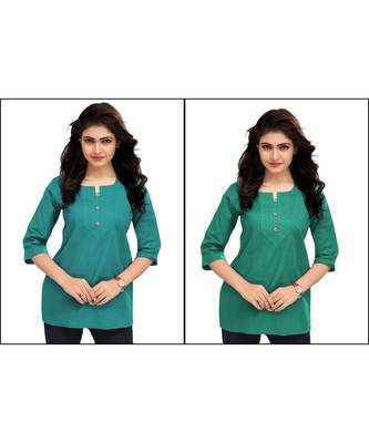 Multicolor Plain Cambric Stone Work Cotton 2 Tops Combo 1