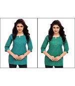 Multicolor Plain Cambric Stone Work Cotton 2 Tops Combo