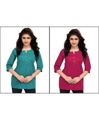 Multicolor Plain Cambric Stone Work Cotton 2 Tops Combo 1