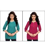 Multicolor Plain Cambric Stone Work Cotton 2 Tops Combo