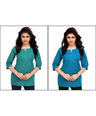 Multicolor Plain Cambric Stone Work Cotton 2 Tops Combo 1