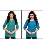 Multicolor Plain Cambric Stone Work Cotton 2 Tops Combo