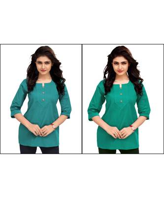 Multicolor Plain Cambric Stone Work Cotton 2 Tops Combo 1