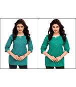 Multicolor Plain Cambric Stone Work Cotton 2 Tops Combo
