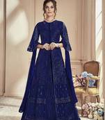 Blue Embroidered Net Salwar
