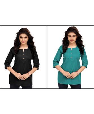 Multicolor Plain Cambric Stone Work Cotton 2 Tops Combo 1