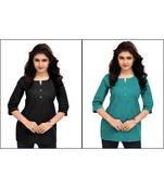 Multicolor Plain Cambric Stone Work Cotton 2 Tops Combo