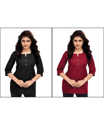Multicolor Plain Cambric Stone Work Cotton 2 Tops Combo 1