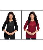 Multicolor Plain Cambric Stone Work Cotton 2 Tops Combo