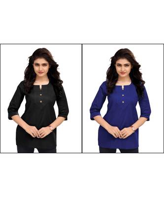Multicolor Plain Cambric Stone Work Cotton 2 Tops Combo 1