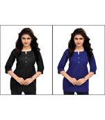 Multicolor Plain Cambric Stone Work Cotton 2 Tops Combo