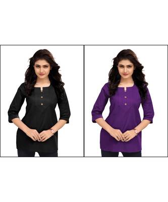 Multicolor Plain Cambric Stone Work Cotton 2 Tops Combo 1