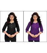 Multicolor Plain Cambric Stone Work Cotton 2 Tops Combo