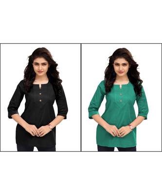Multicolor Plain Cambric Stone Work Cotton 2 Tops Combo 1