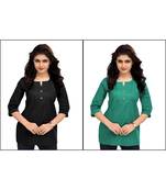 Multicolor Plain Cambric Stone Work Cotton 2 Tops Combo